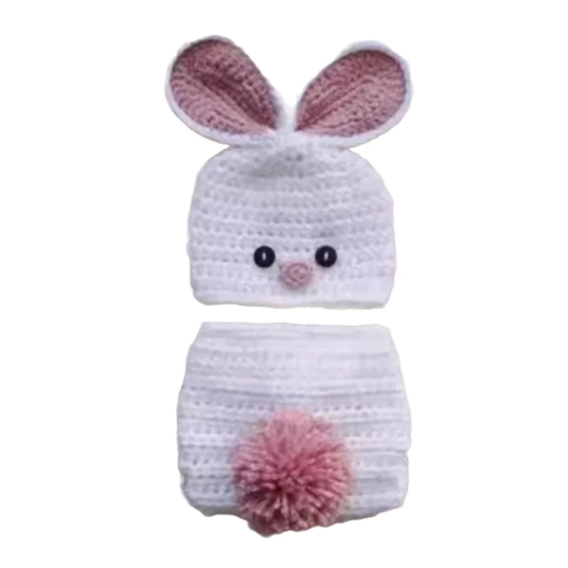 

Cosy Rabbit Hat and Pants Set Comfortable Outfit Woolen Yarn Hat and Pants Photoshoots Attire Props for Baby Infants K1KC