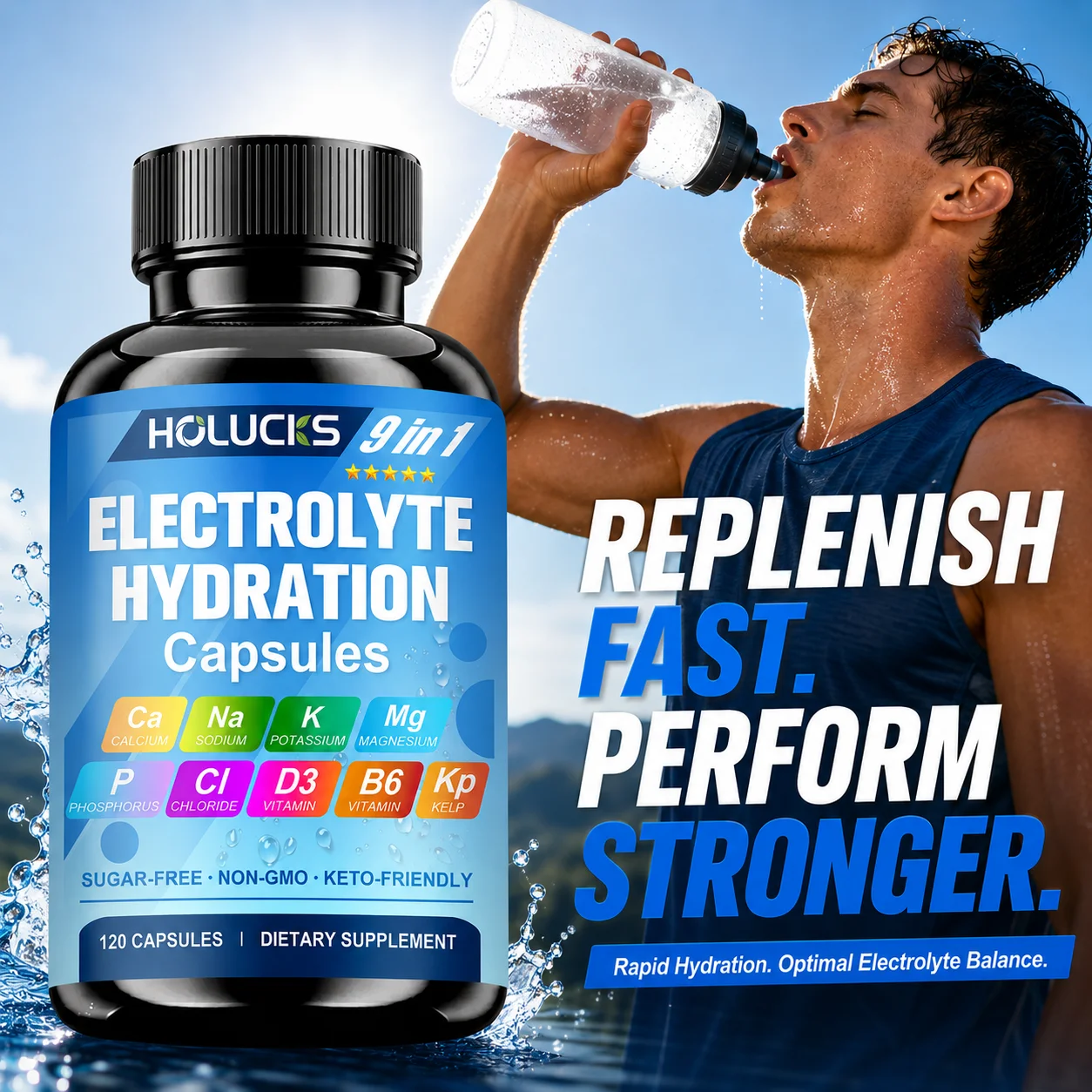 Keto Electrolyte Capsules 9‑in‑1 Mineral, Sugar‑Free with D3 B6 Kelp Powder, Support Body Hydration, Sustained Muscle & Energy