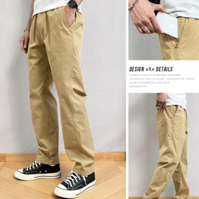 

Summer Thin Cargo Pants Men Casual Tapered Trousers with Zipper Pockets Quick Dry Streetwear Pants for Outdoor Hiking Trekking