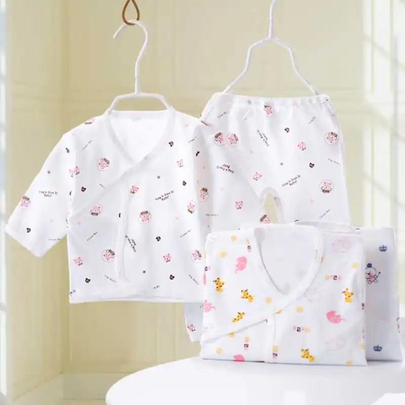 Cute Cartoon Print Newborn Baby Clothes Set 2pcs Cotton Toddlern Top Pants Clothing Set Soft Infant Girl Sleepsuits 0-3months