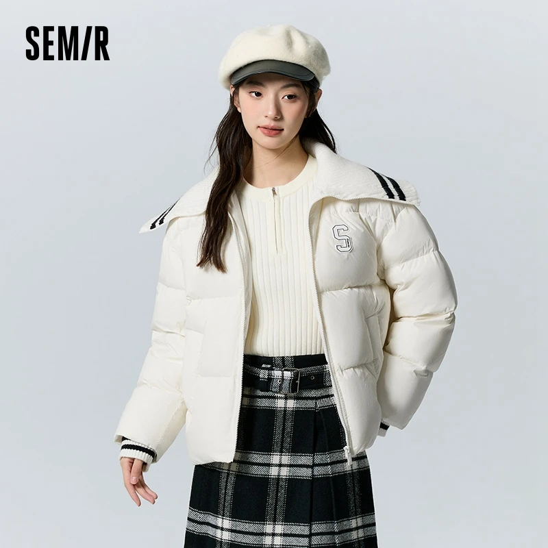 Semir Down Jacket Women Waterproof and Oil-Resistant Loose 2024 New Winter Contrast Color College Style Coat