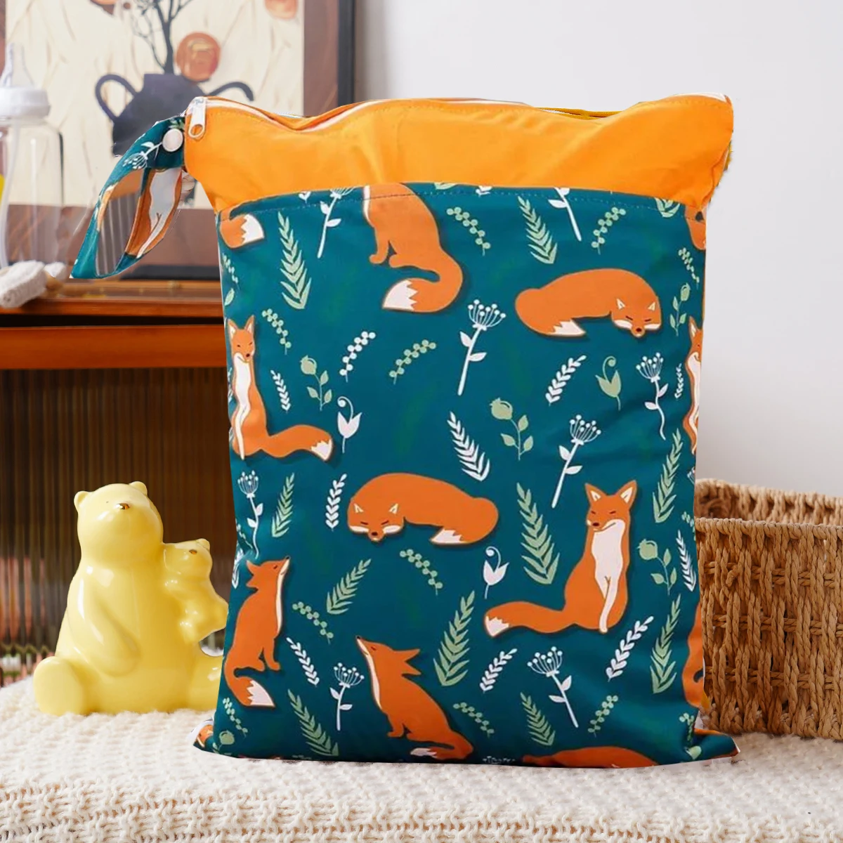 أكياس Elinfant 30X40CM المحمولة الرطبة والجافة، حقيبة حفاضات مقاومة للماء مطبوعة على الموضة، حقيبة تخزين متعددة الأغراض للشاطئ وحمام السباحة وصالة الألعاب الرياضية