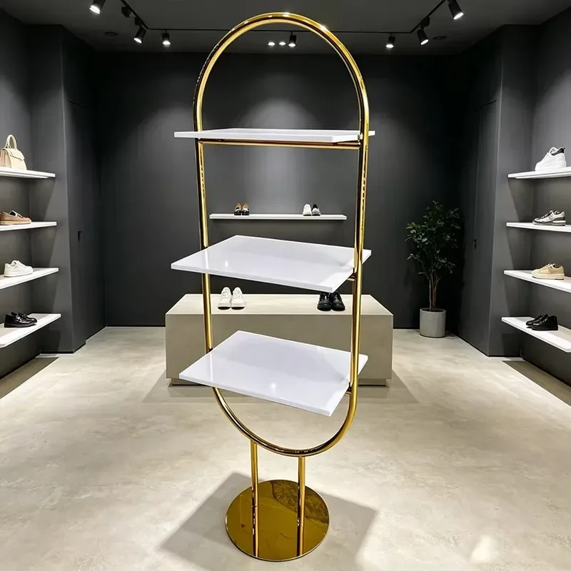 Commercial luxury modern metal chrome-plated clothing display stand, suitable for retail stores, easy to assemble