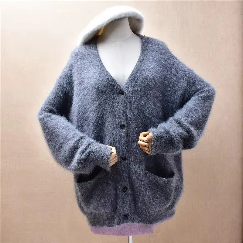 

Ladies Women Fall Winter Vintage Crochet Flower Angora Rabbit Hair Knitted Turtleneck Long Sleeves Split Loose Sweater Jumper