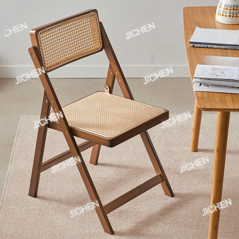 

rattan folding dining chair back chair simple homestay solid wood home living room stool casual back restaurant chair