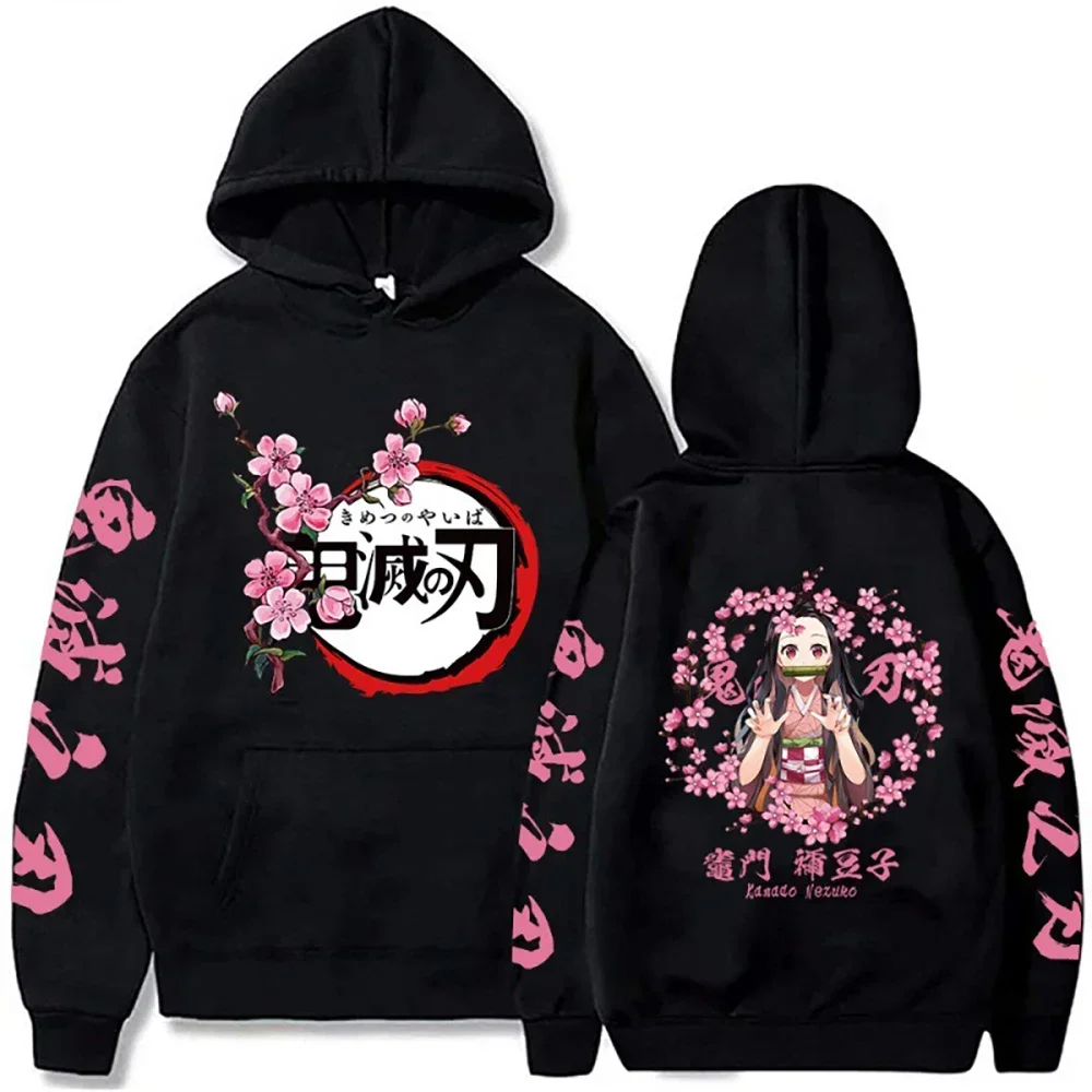 Harajuku Demon Slayer Plus Hoodie Kamado Nezuko Graphic Print Women Sweatshirts Long Sleeve Fashion Female Streetwear