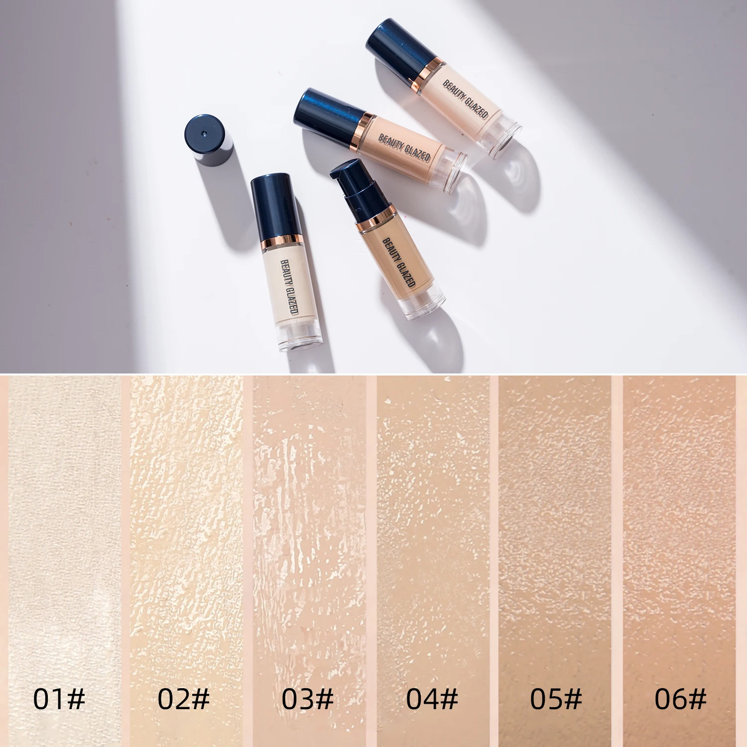 Beauty Glazed Corrector de base líquida de 6 colores: cobertura total, duradero, resistente al agua, efecto natural,
