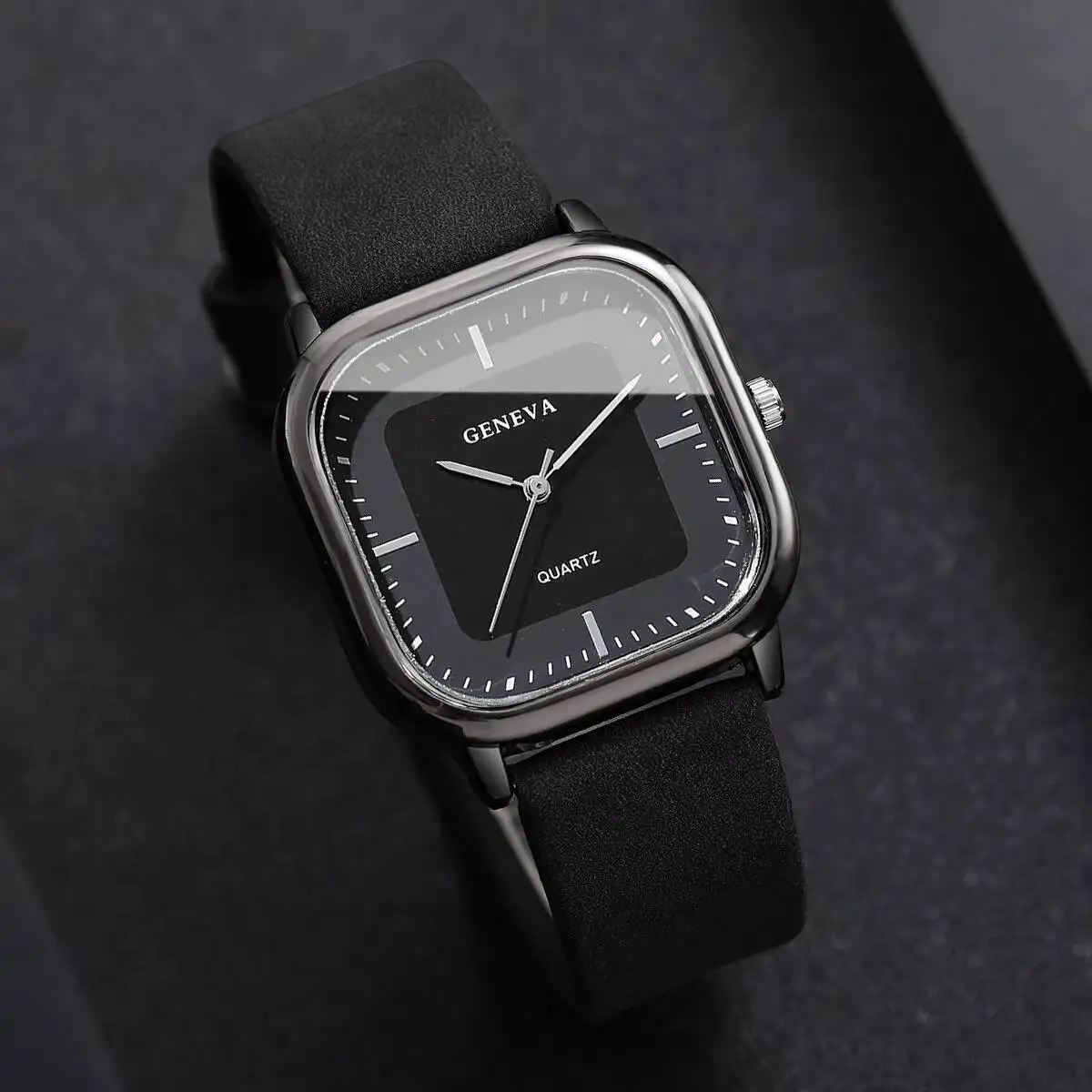 2 ピース/セットファッションスクエアメンズ腕時計カジュアルレザーストラップクォーツ腕時計ブレスレットリロイ Hombre (箱なし)