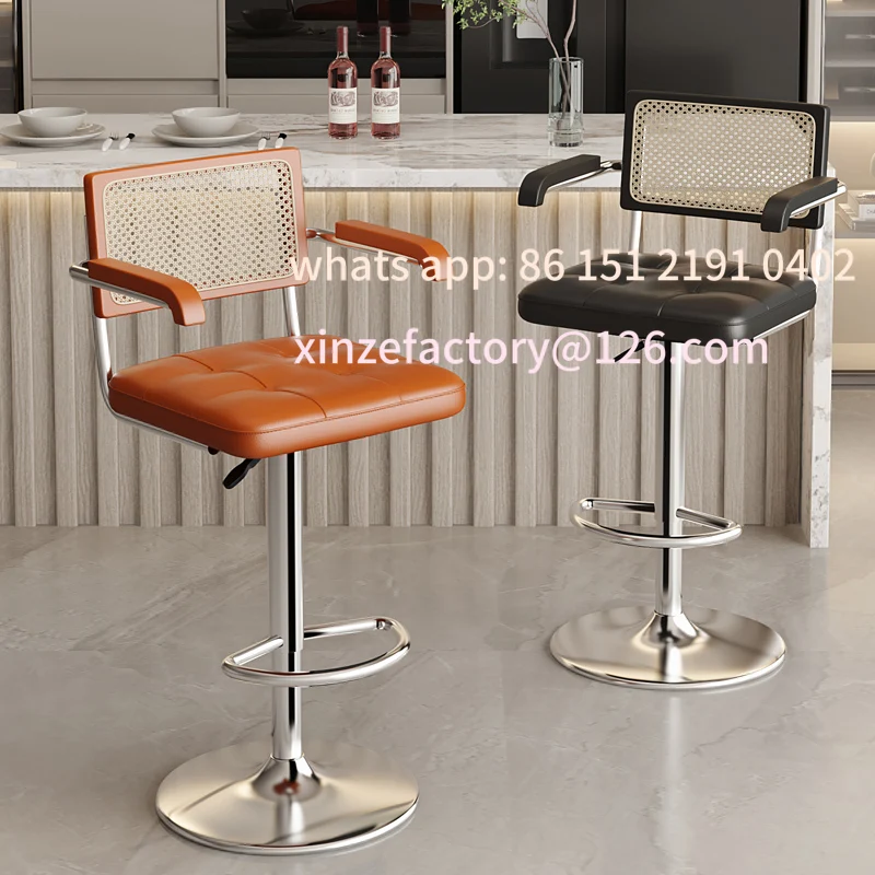 كرسي مسند ظهر من الخيزران قابل للرفع وقابل للتخصيص لمقعد دوار لجزيرة المطبخ مع مسند للقدمين حديث R