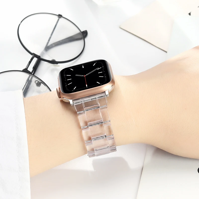 Resin strap for apple watch band 44mm 40mm correa 42mm/38mm transparent link smart bracelet iwatch series 7 6 5 4 3 SE 41MM 45MM