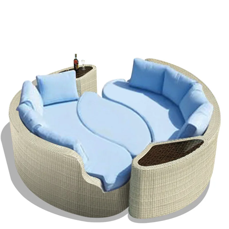 

Rattan sofa Outdoor swimming pool Lounger Balcony Garden courtyard Round bed Beach chair