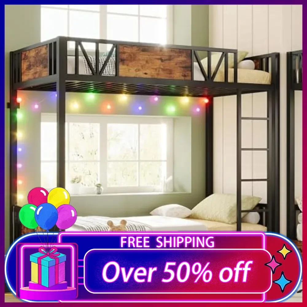 

Bunk Bed with Power Outlet and Drawers, Metal Twin Bed Frames with Ladder and LED Lighted, Space-Saving, Noise Free