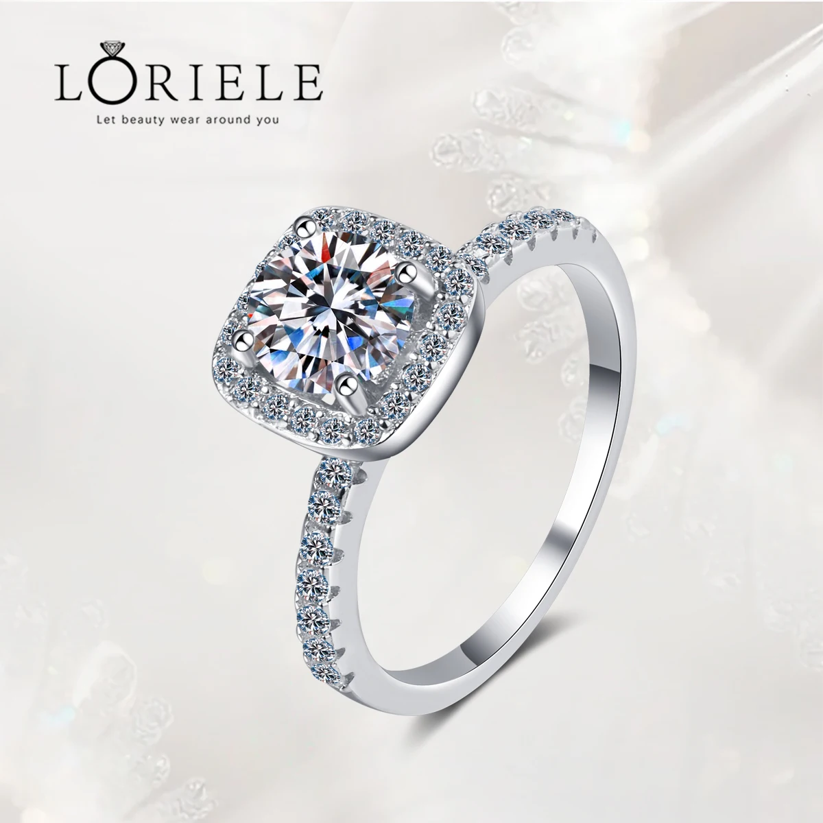 

LORIELE PT950 Plated 0.5-2CT 100% Real Moissanite Engagement Ring for Women Wedding Band S925 Sterling Silver Jewelry Wholesale