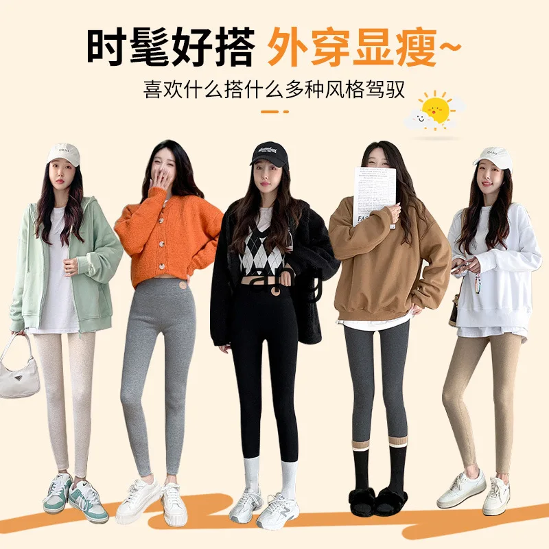 Yjq طماق صوف الضأن سميكة للغاية للنساء للخريف والشتاء ملابس خارجية سميكة عالية الخصر دافئة ضيقة