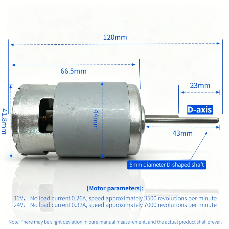 775 Motor mini 43mm Long Shaft/D-Axis Motor, DC12-24V Ball Bearing Silent High Torque Fan Motor Accessories