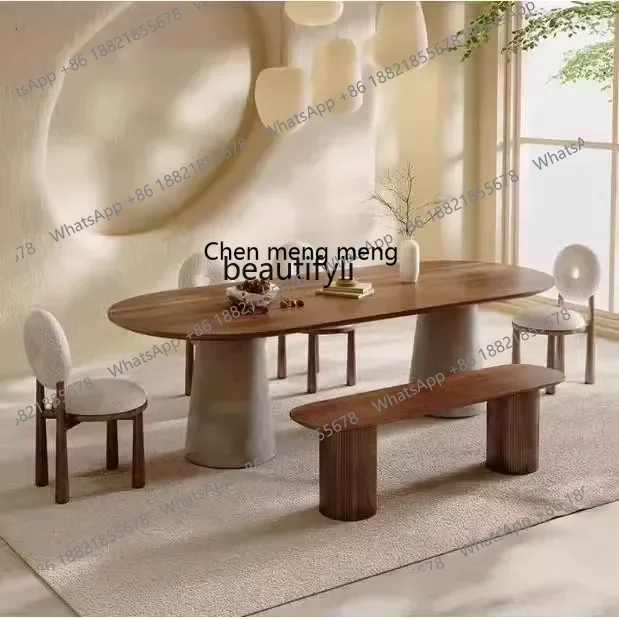 A182 C Solid wood household oval dining table Italian light luxury designer desk