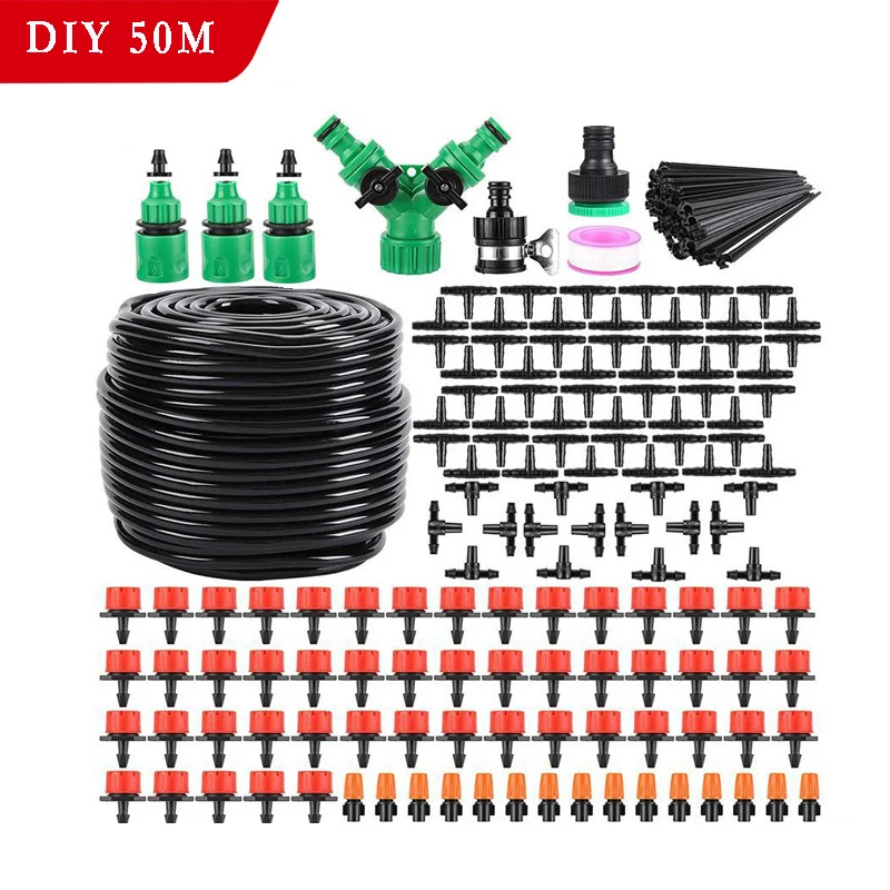 

Micro Drip Irrigation Watering System 50M Irrigation System for Plants Adjustable Drippers Misting Watering Kits Garden Hose