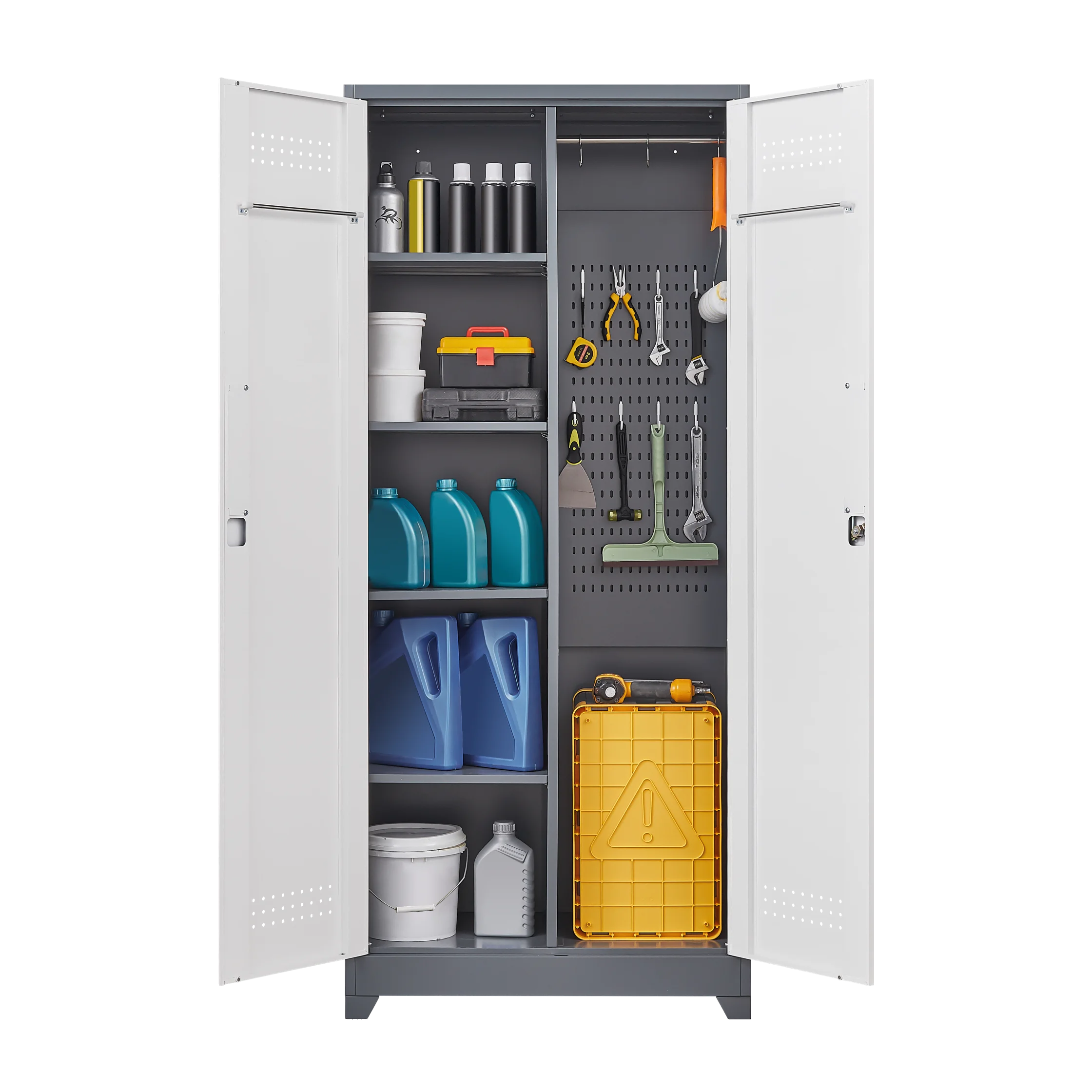 

Metal Storage Cabinets, Cleaning Tool Cabinet with Locking Door, Tall Broom Tool Organizer and Storage, Large Storage Cabinet fo