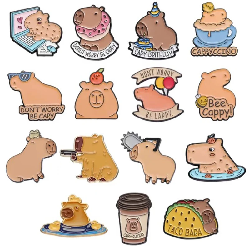 Cartoon Capybara Lapel Enamel Pins Kawaii Cute Hippopotamus Brooch Lapel Backpack Badge Animal Jewelry Accessory Gift for Kids