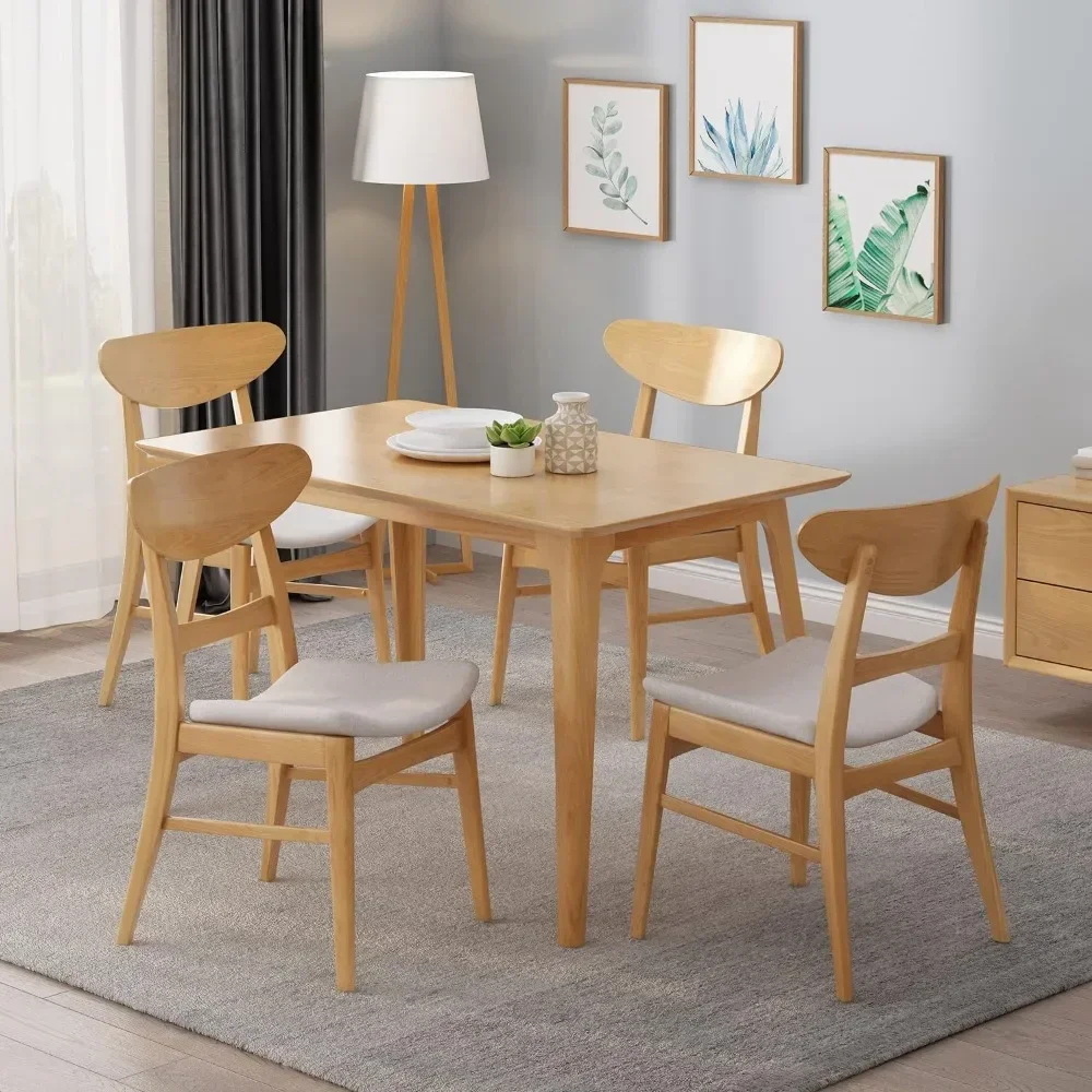 Dining Chairs, Home Furniture Frederica Mid-Century Modern Dining Chairs (Set of 4), Light Beige Natural Oak