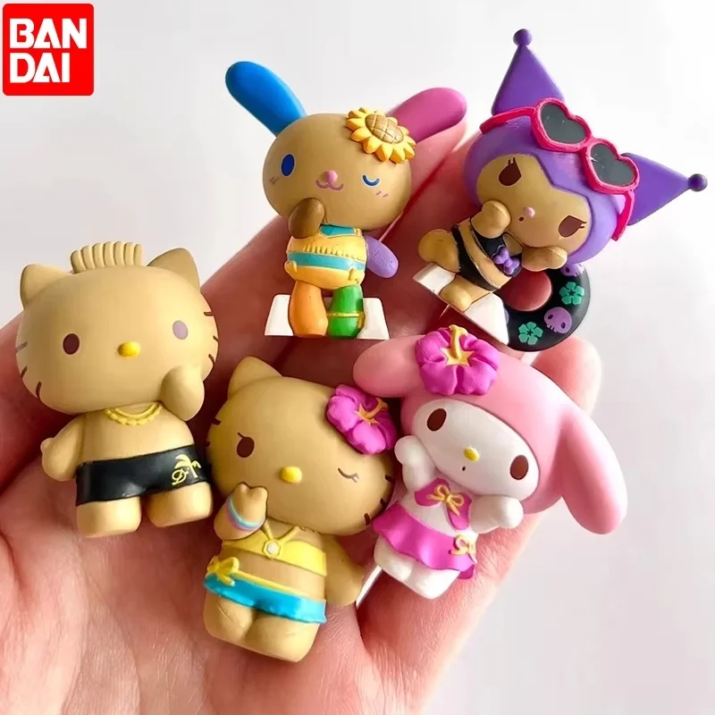 정품 반다이 가샤폰 산리오 캐릭터 여름 휴가 헬로 키티 쿠로미 멜로디 다니엘 장난감 선물 수집용 모델 장식품