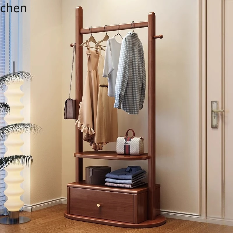 CZ Solid Wood Coat Storage Cabinet, Integrated Floor-standing Hanger with Drawers for Bedroom, Small Apartment Room Shelf