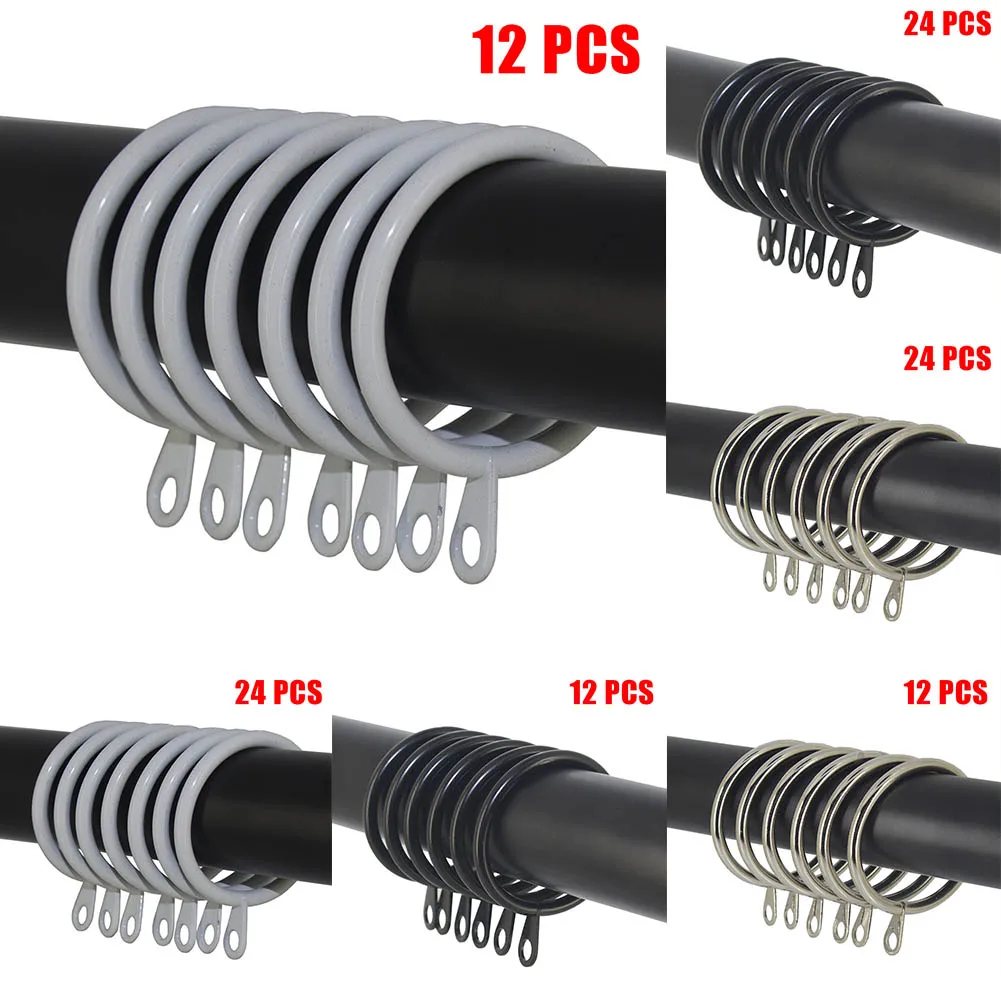24/12 Pcs Metal Curtain Rings Hanging Hooks For Curtains Rods Pole Rings ﻿For Curtains On Rods 25 Mm To 37 Mm Diameter