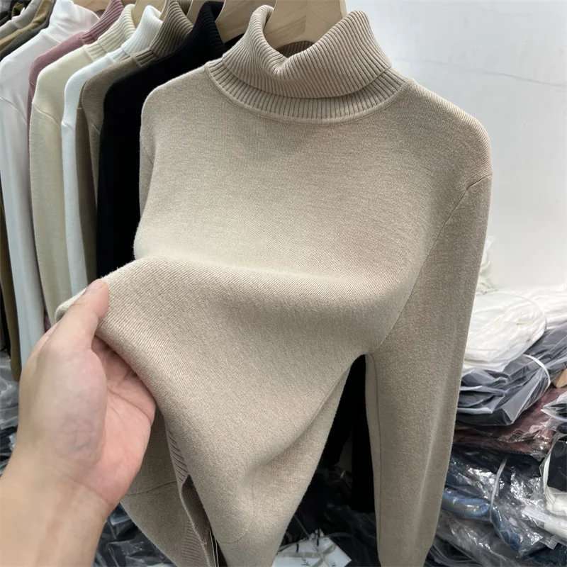 Maglione da donna con collo alto foderato in pelliccia sintetica Bla Abbigliamento interno invernale Pendolarismo Sle Long Sve Top di lunghezza regolare