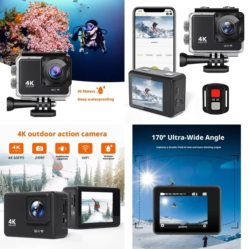 Vlogger Action  Waterproof 4K Panoramic Shooting 170° Wide Angle Sport Cam for Time Lapse Diving Skiing