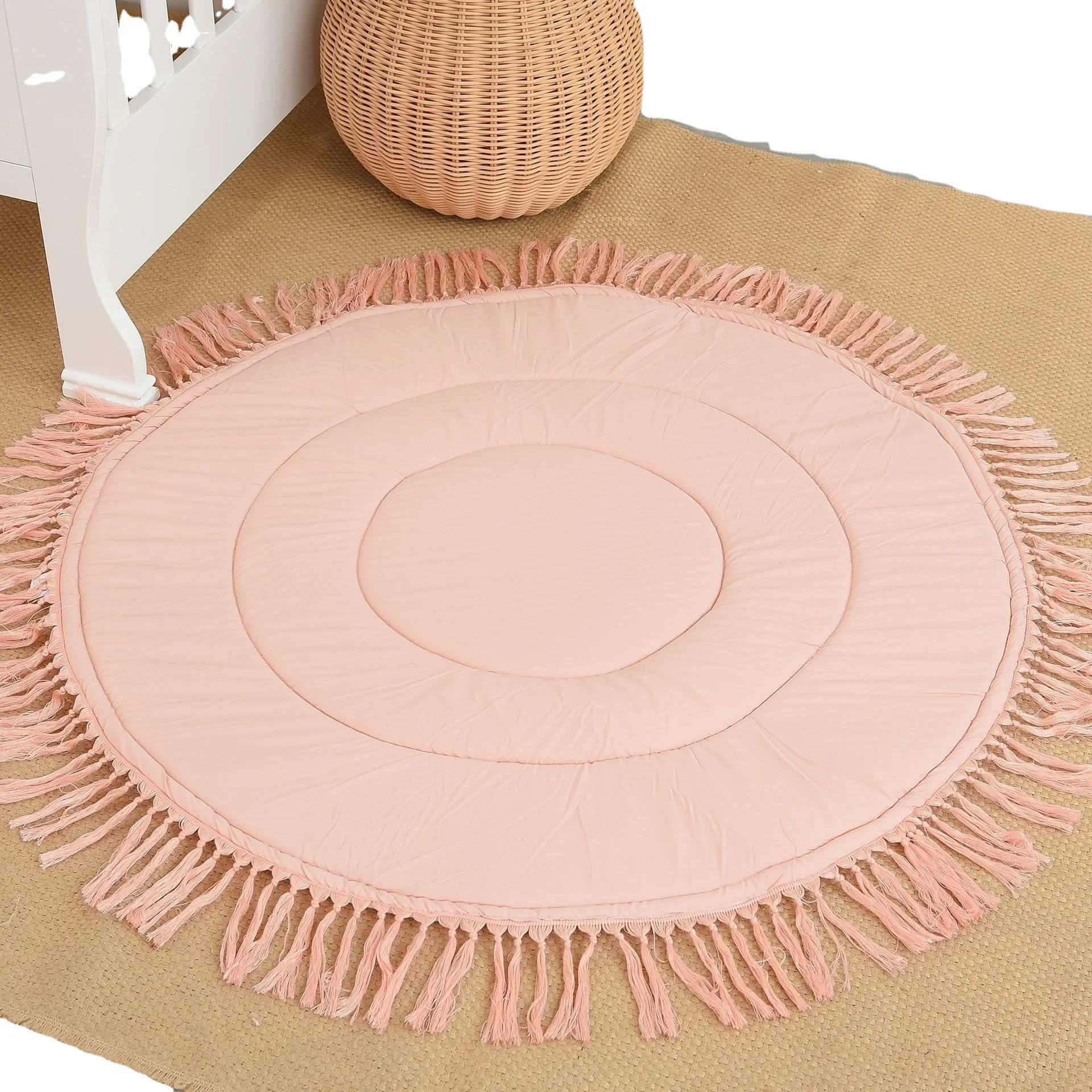 

New Round Fringe Playmat for Baby Newborn Crawling Mattress Area Rugs for Kids Bedroom Tapete Cushion 100cm Double Sided Playmat