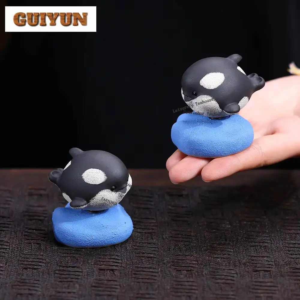 Yixing Purple Clay Rotating Whale Tea Pet Retro Fish Tank Landscaping Tea Figurine Play Toys Tea Statue Ornaments Workmanship