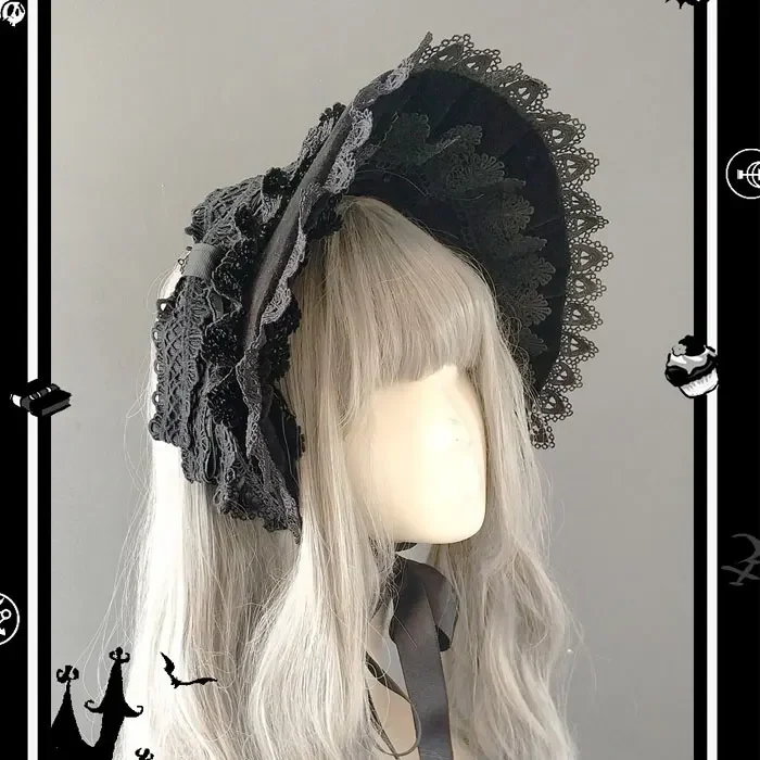 Rose Sanctuary ~ Lolita Retro Lace Trim Victorian Half-head Bonnet firmy Infanta
