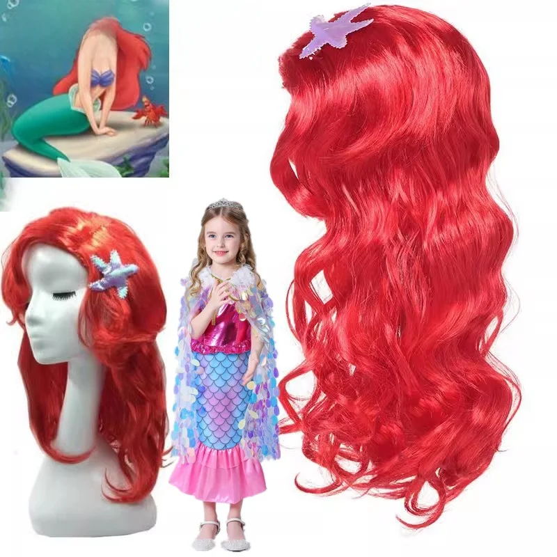

Anime Halloween Cosplay Wig Little Mermaid Princess Long Red Curling Hair Wig Polyester Fiber 100% Traditional Chinese Costume