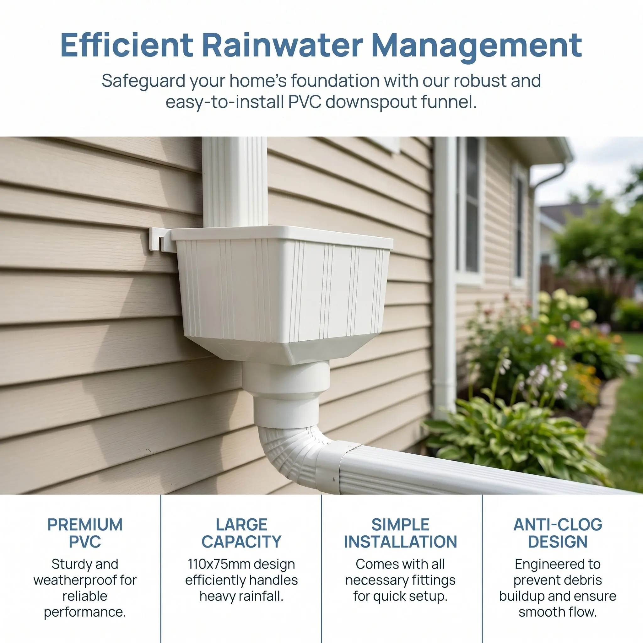 Premium PVC Downspout Drainage Connector for Rainwater Gutter Outdoor Use Eco Friendly Leak Proof Sturdy Easy Install No Tools