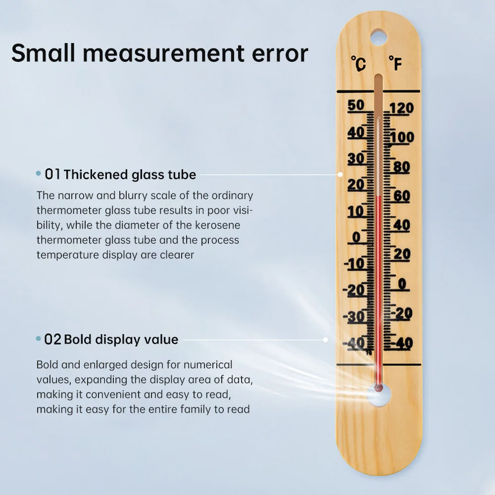 Wall Thermometer Wood Wall Hang Thermometer Indoor Outdoor Wooden Scale Thermometer Analog Room Garden Thermometer Set