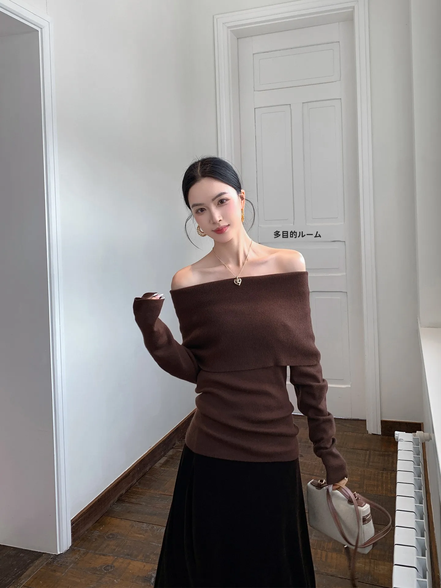 

Binguo Women's Knitted Wool Blend oulder Bared One-oulder Top Ele Sle Slim Fit Long Sve Casual Wear