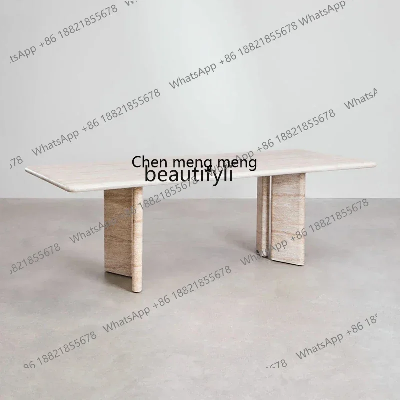 CC182Natural travertine rectangular table Designer restaurant Minimalist wabi-sabi dining table R