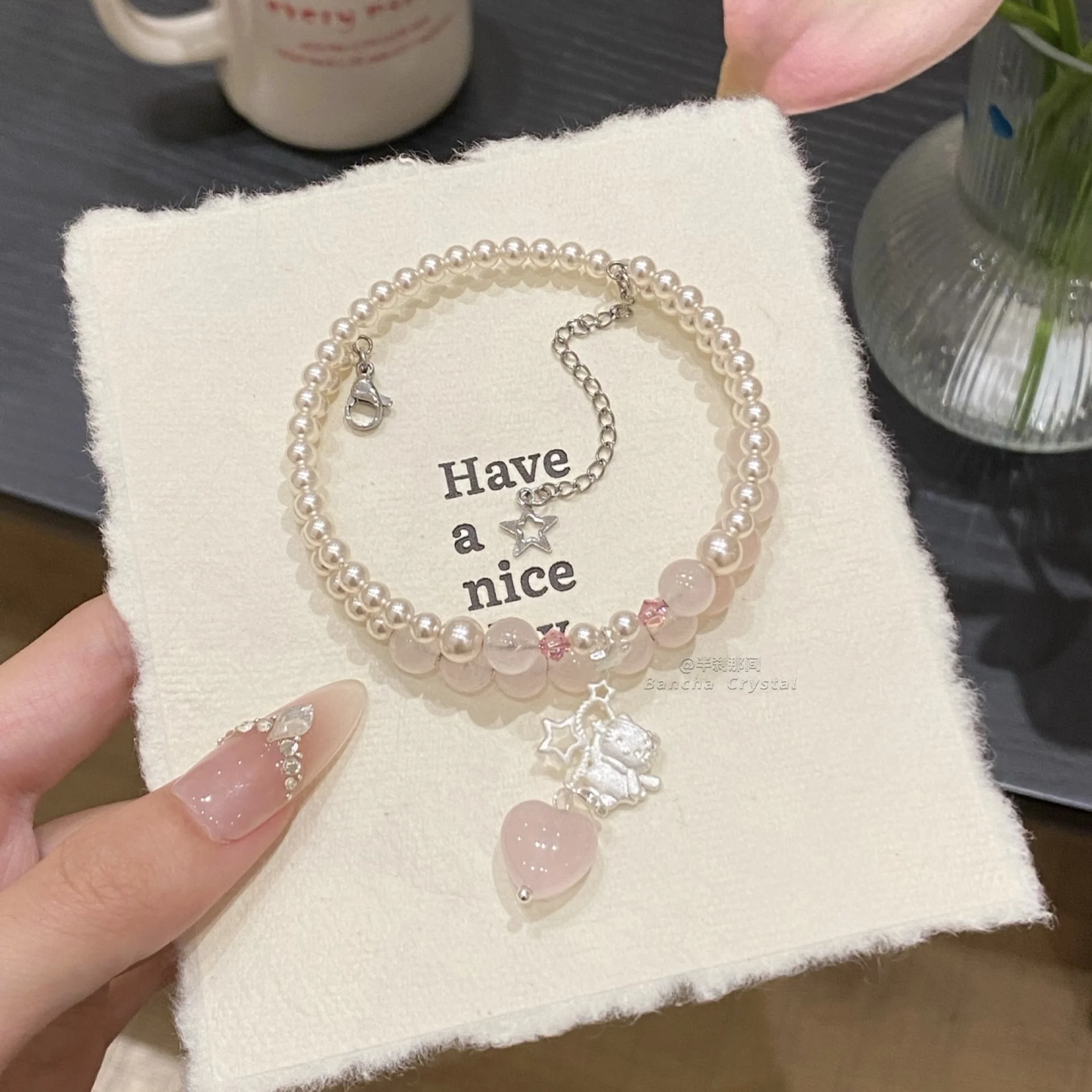 braccialetto-con-perline-di-cristallo-sweet-kitty-regalo-di-compleanno-per-donne-con-confezione-regalo-gioiello-alla-moda-'half-moment-of-heartbeat'