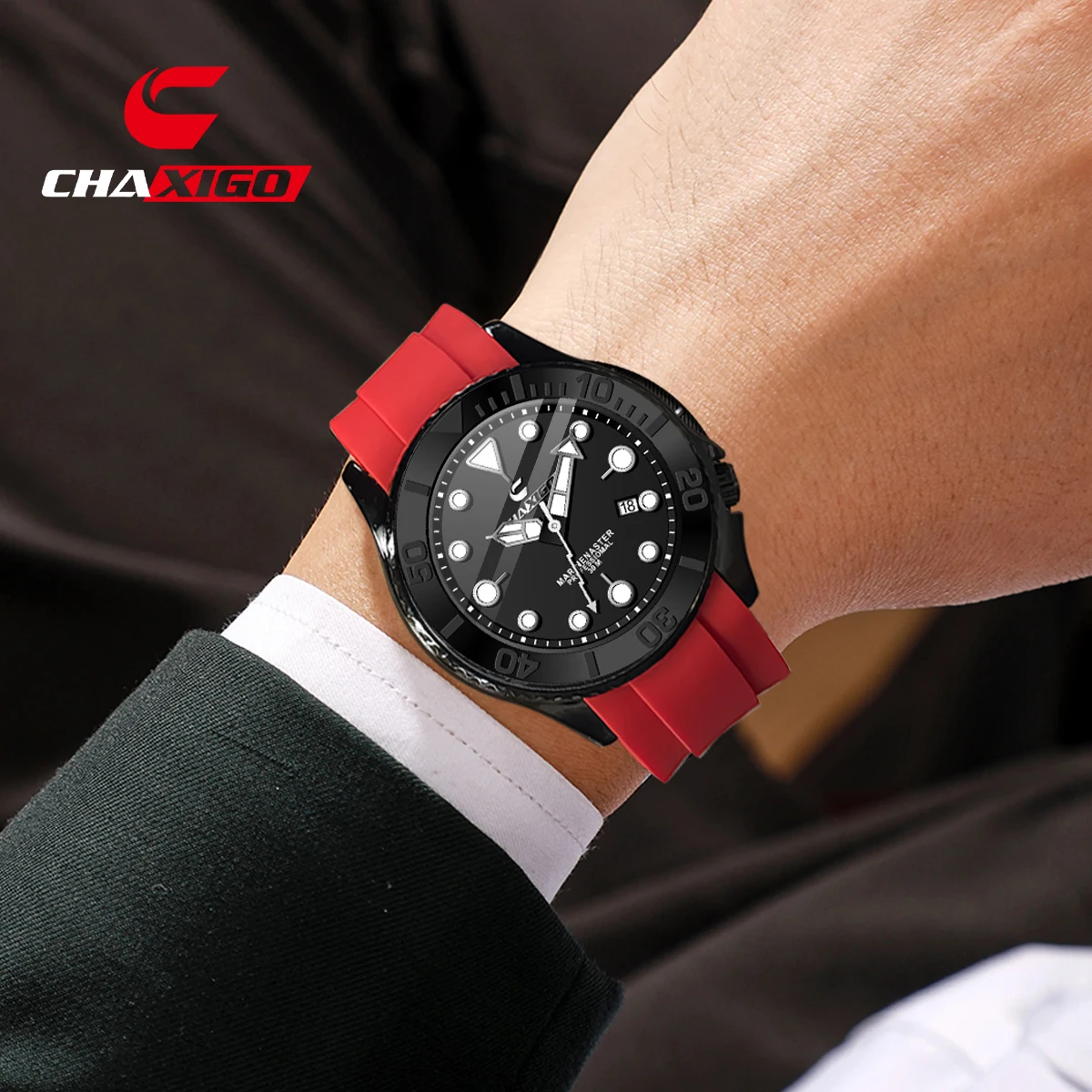 

CHAXIGO Unisex Fashion Sports Silicone Strap Watch, 41.8mm Lightweight 59.85g Luminous Display Day and Date 30m Water Resistance