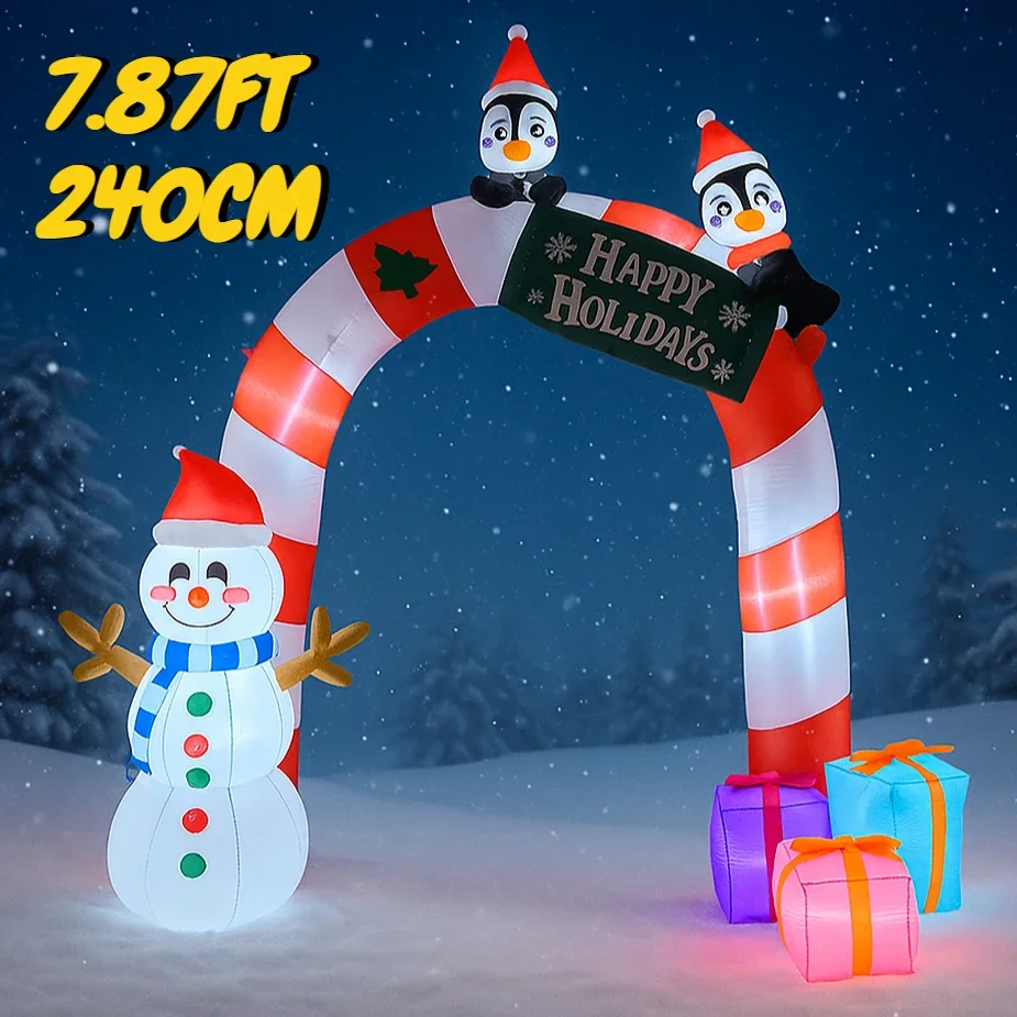 7,8 Fuß Weihnachtsbedarf, Heimdekoration, Hof, Party-Dekoration, aufblasbarer Weihnachtsbogen, Schneemann, Pinguine, Geschenk, Spielzeug, LED-Beleuchtung, festliches Geschenk