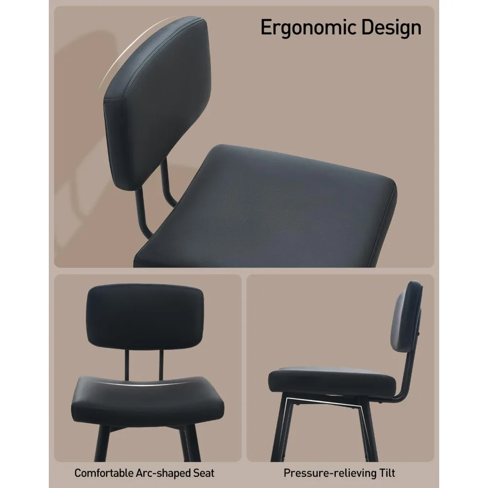 مجموعة مقاعد بار طويلة مكونة من 2، مقاعد مرتفعة بارتفاع 30 بوصة مع دعم خلفي مبطن، وكراسي بار من الجلد الصناعي، وأرجل معدنية #4