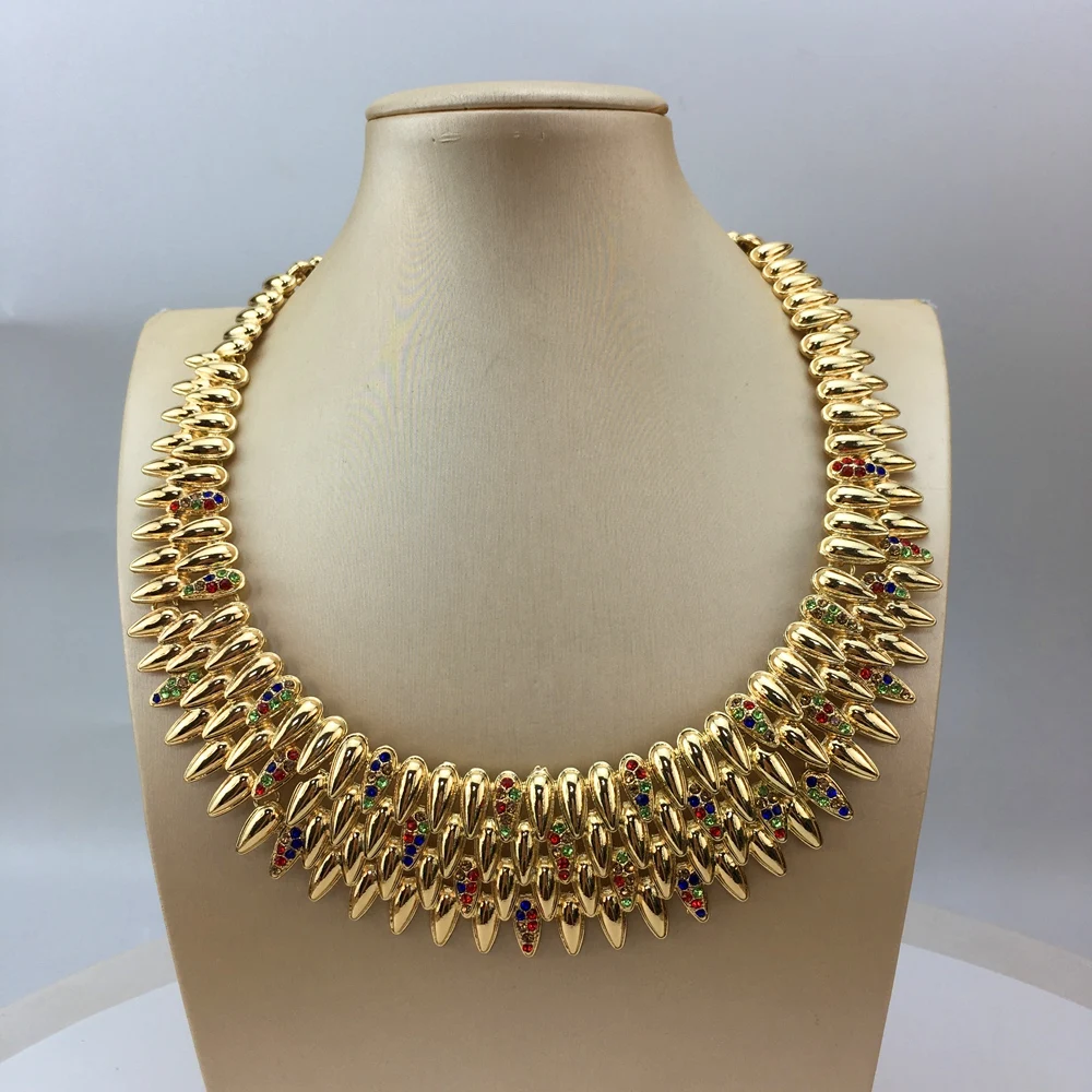 New Fashion Woman Dubai Fine Jewelry Set Gold-color African Necklace Bracelet Ring Earrings Set FHK18718