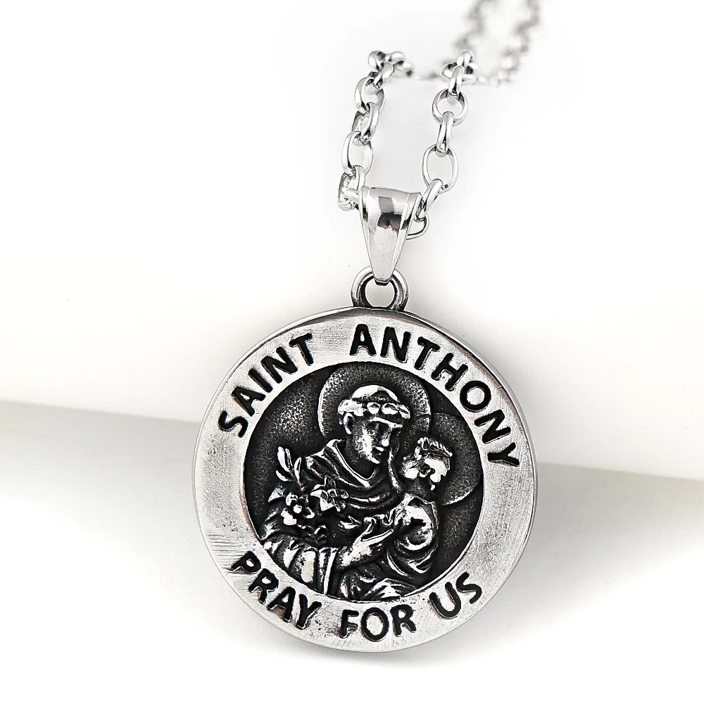 SANIT ANTHONY PRAY FOR US Chain For Women Men Stainless Steel Silver Color Patron Saint Of Lost Things Religious Jewelry Gifts