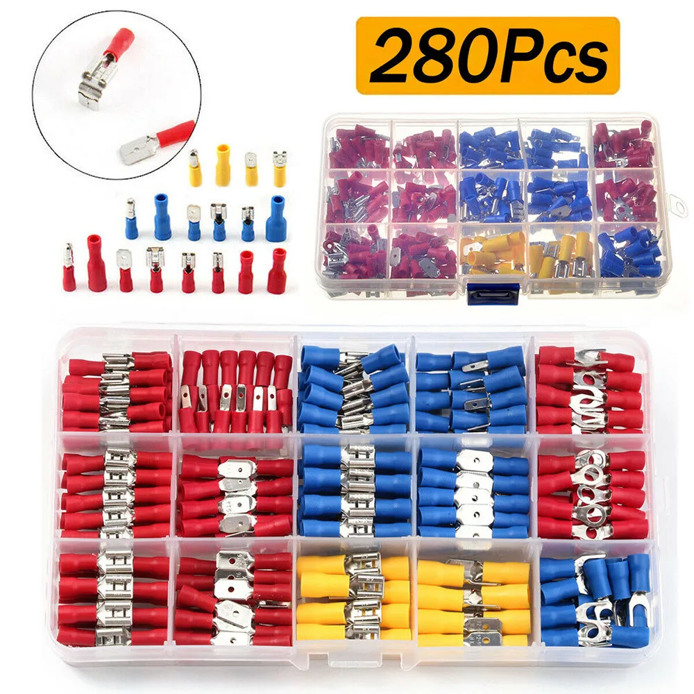 Versatile 280PCS Assorted Crimp Spade Terminal Insulated Connector Kit Set Ideal for Electrical Wiring Projects