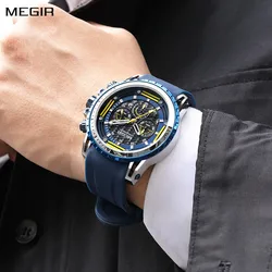 MEGIR Men's Sports Military Watches Fashion Luxury Quartz Wristwatch Silicone Strap Waterproof Chronograph Luminous Clock 2143