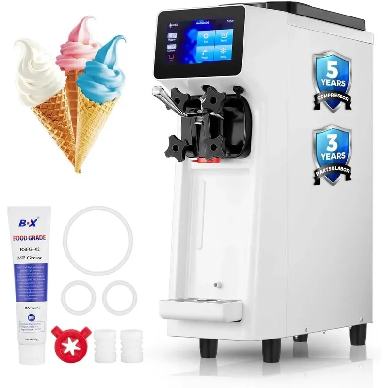 Commercial Ice Cream Machine 10.4-20 QT/H Yield Soft Serve Ice Cream Machine with 4L Hopper & 1.6L Cylinder Pre-Cooling &