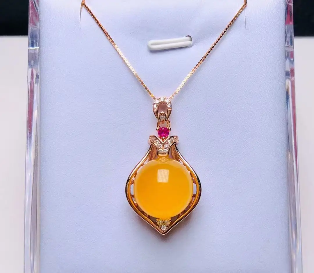

Pure Silver Vintage Vase Pendant with Natural Amber 13mm Retro Necklace Jewelry Gift for Women