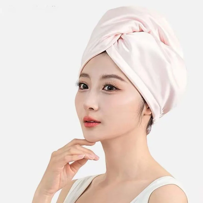 Birdtree, Real Silk Hair Towel Wrap for Women, 100% Silk Cap, Double-layer, Head Wrap Hair Drying Hat, Spring Autumn S68734JF