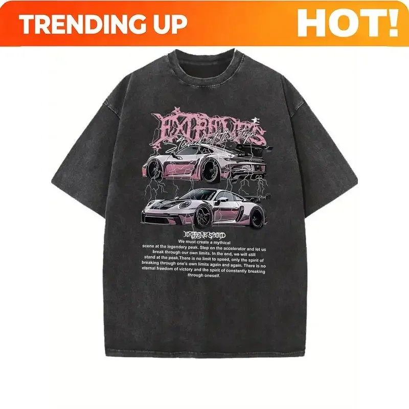 Customization Shirt Washed T-shirt Featuring Dynamic Sports Cars With Lightning Effects Bold 