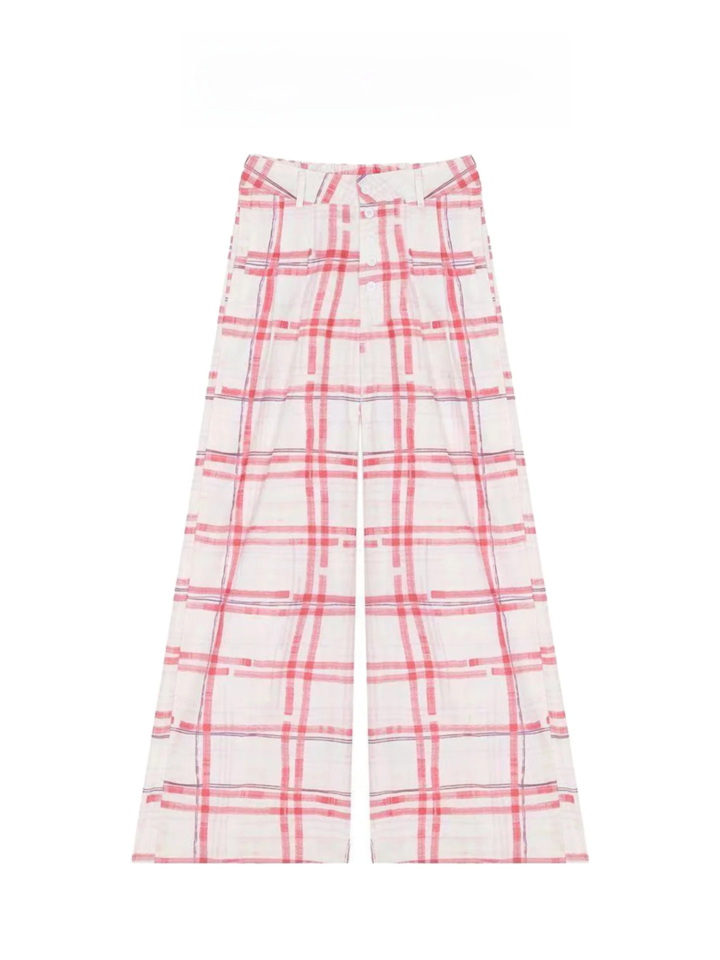 American Retro Plaid Wide Leg Casual Pants Women Summer Lazy Color Collision Loose High Waist Floor Length Trousers